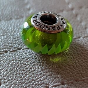 Authentic Pandora Lime Green Glass with Zigzag 925 ALE LIKE-NEW
